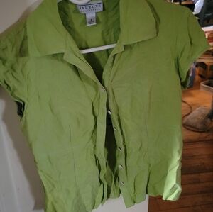 Lime Green Button Down Tee Blouse